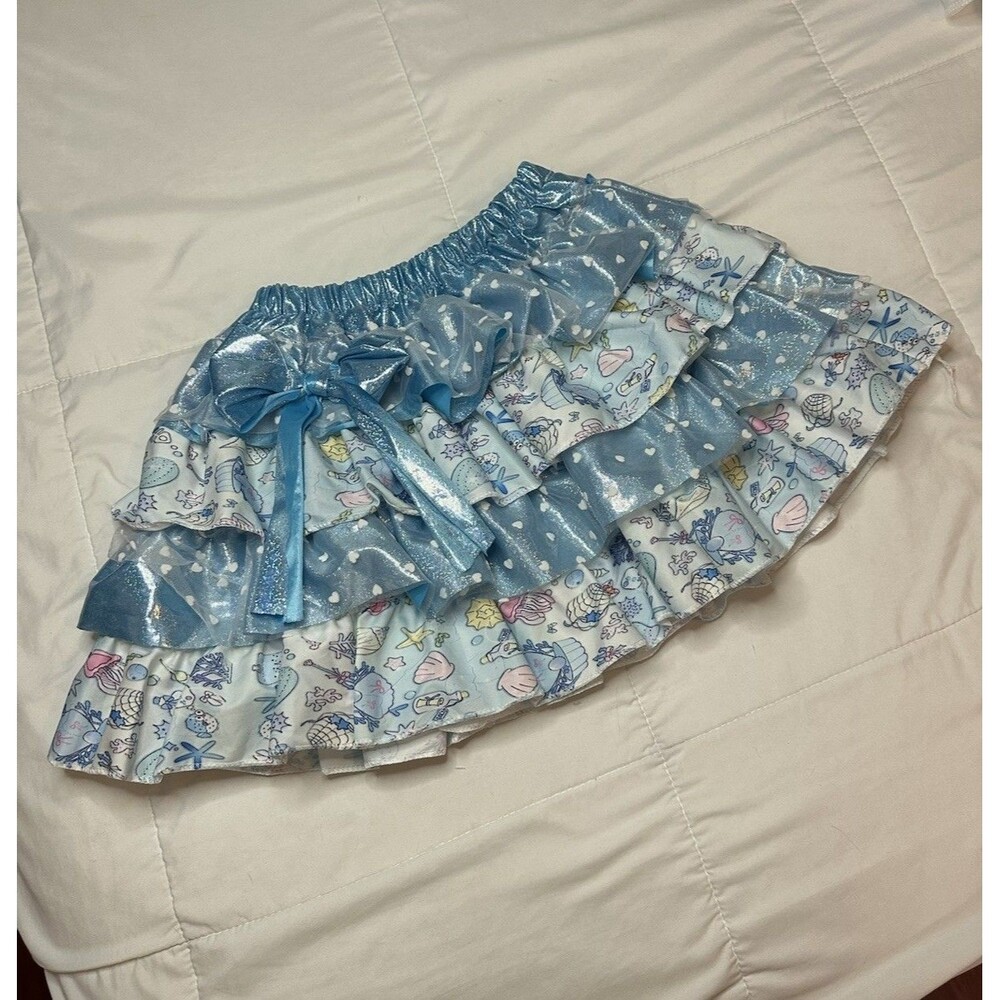Handmade Y2K Tutu Layered Ruffle Mini Skirt Glitter Stretch XS/S Women Seashell